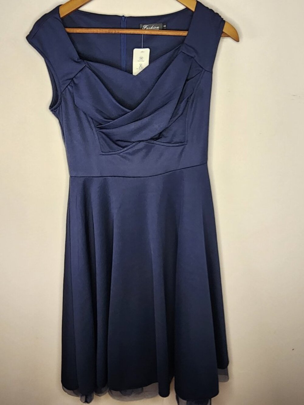 FashionMia Fit & Flare Dress — Navy, S | NWT Cowl Neck Cap Sleeve